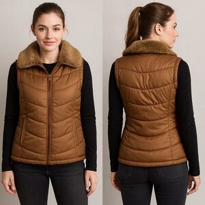 KC Collections Reversible faux fur collar puff vest.